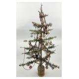 19th C Feather Tree W/ Ornaments.