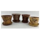 4 19th C. Pennsylvania Redware Glazed Flower Pots.