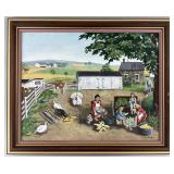 Judie Ziegler Signed Farm Life Painting On Board.