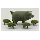 Flocked Composition Pigs, Candy Container.