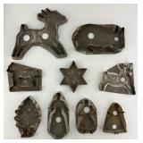 9 Antique Tin Metal Cookie Cutters.