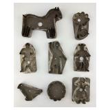 8 Antique Tin Metal Cookie Cutters.