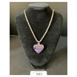 Mexico 925 Silver Chain W/ Charoite Heart Pendant.