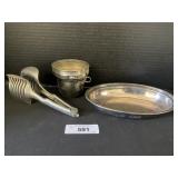 Silver Plated Dish & Cup, Vintage Metal Slicer.