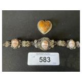 Beautiful Gold Shell Filigree Bracelet, Pendant.