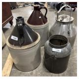 (2) Two-Tone Stoneware Jugs, Stainless Steel Milk