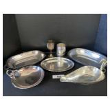 7pc Weighted and Plated Silver Dishes, Cups.