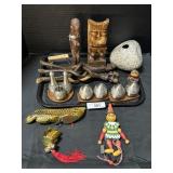 Thailand Pewter, Carved Wood Sculptures.