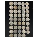 44 40% Silver Clad Kennedy Half Dollars.