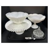 Fenton Cake Stand, Milk Glass Pedestal Bowls.