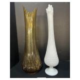 Fenton Hobnail & Amber Glass Swung Glass Vases.