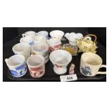 7 Ranger Joe Mugs, Seashell Teapot, Milk Glass.