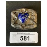 Silver Belt Buckle w/ Lapis Lazuli Heart Accent.