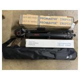 3 Tripods, Aluminum Easel W/ Bags/ Boxes.