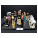 Tray Of Various Small Liquor Bottle & Beer Can.