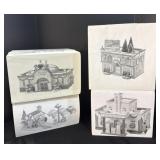 4 Snow Village Hand Painted Ceramic Buildings.