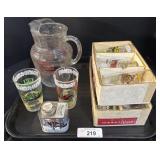 Hazel Atlas Glasses & Pitcher, Syrup Container.