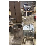 Wrought Iron Yard Decor, Vtg Wooden Basket Press.