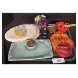 Pottery Mexican Folk Art Mask, Platter, Ash Trays.