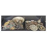 Cast Iron Trivets, Oiler, Strainer.