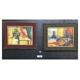 2 Framed Signed Oil On Canvas Abstract Painting.