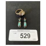925 Silver Turquoise Earrings, Gold Opal Ring.