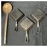 3 Griswold 129 Egg Skillets & Copper Utensil.