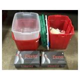 3 Storage Totes & Bowling Shoes.
