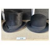 2 Antique Top Hats & Wooden Hat Mold.
