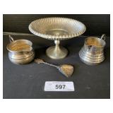 Sterling Silver Creamers & Spoon, Weighted Dish.