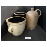 Stoneware Jug, Crock & Crock W/ Handle.