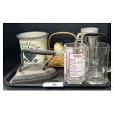 Bunjno Stoneware Crock, Longaberger Basket.