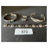 Vintage Womenï¿½s Silver Gemstone Bangles, Earrings.