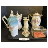 Lenox Frog Candle Holders, Porcelain Tea Pots.