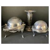 Weighted and Plated Silver Butter Domes, Vase.