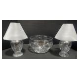 2 Princess House Glass Lamps & Bowl.