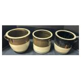 3 Glazed Two-Tone Stoneware Crocks.