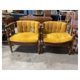 (2) Vtg Mustard Yellow Velvet Armchairs.