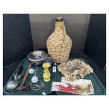 Wicker Jug, Seashell Mirror, Golf Balls.