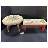 2 Vintage Needle Punched Tapestry Foot Stoles.