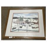Signed Moses Folk Art Winter Scene Print.