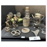 Cast Iron Amish Figures & Oil Lamps.