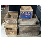 6 Antique Wooden Crates, Produce Adv.