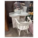 Vtg White Washed Vanity & Arm Chair.