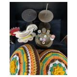 Crochet Pillows, Sewing Spools, Lrge Wooden Spool.