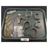 2 Sterling Silver Bracelets, Costume Jewelry.