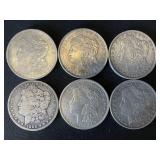 6 90% Silver Morgan Dollars.