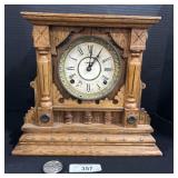 Vintage Carved Wooden Ingraham Mantle Clock.