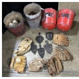Baseball Gloves & Fire Fighter Pails.