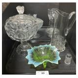 Uranium Glass Dish, Crystal Vase, Pressed Glass.
